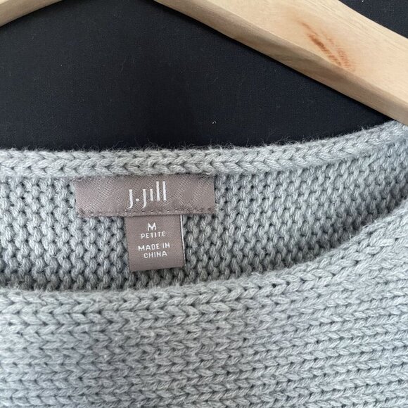 J. Jill Petite M Gray Knit Cotton Tunic Sweater Top boat neck style long sleeved - Picture 3 of 6